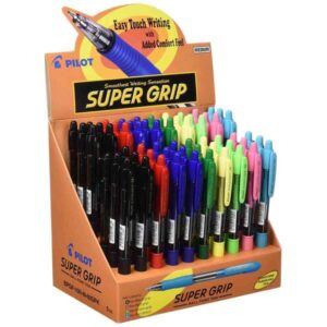 pilot expositor de 60 boligrafos de bola retractiles supergrip punta redonda 1.0mm trazo 0.27mm tinta de aceite grip ergonomico colores surtidos