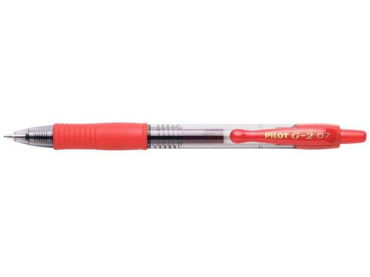pilot boligrafo de gel g2 rollerball retractil recargable punta de bola redonda 0.7mm trazo 0.32mm grip ergonomico color rojo