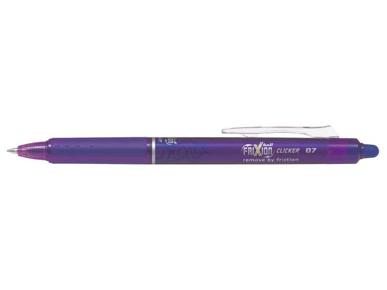 pilot frixion clicker boligrafo de gel borrable retractil punta de bola 0.7mm trazo 0.4mm grip ergonomico color violeta