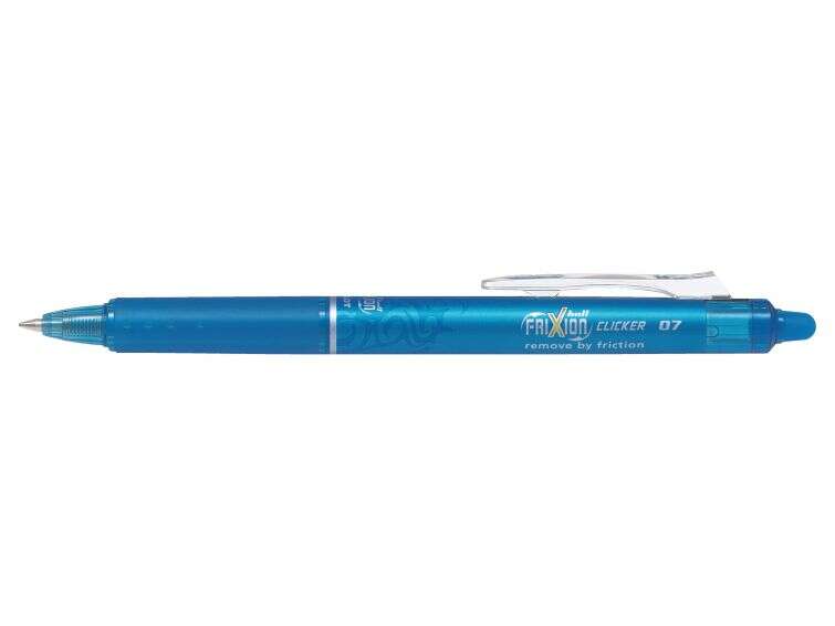 pilot frixion clicker boligrafo de gel borrable retractil punta de bola 0.7mm trazo 0.4mm grip ergonomico color azul claro