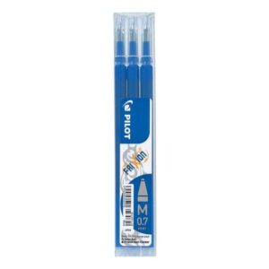 pilot pack de 3 recambios para frixion ball / frixion clicker tinta gel borrable punta de bola 0.7mm trazo 0.4mm color azul