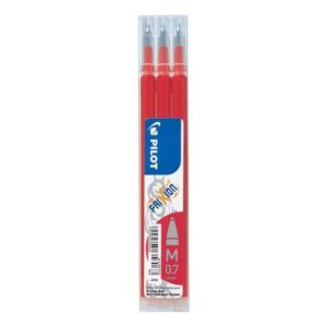 pilot pack de 3 recambios para frixion ball / frixion clicker tinta gel borrable punta de bola 0.7mm trazo 0.4mm color rojo