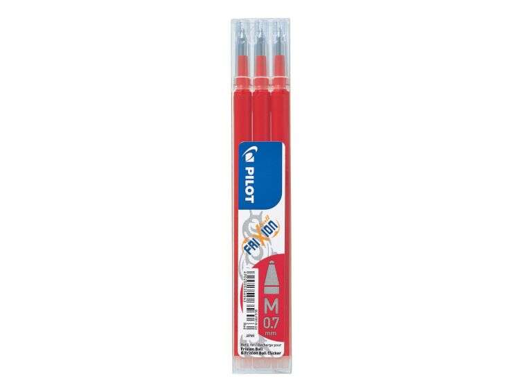 pilot pack de 3 recambios para frixion ball / frixion clicker tinta gel borrable punta de bola 0.7mm trazo 0.4mm color rojo
