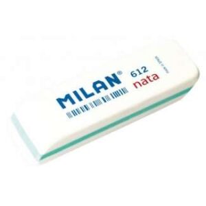 milan nata 612 goma de borrar biselada plastico suave no abrasiva color blanco