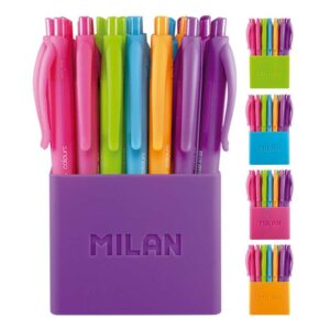 milan p1 touch colours pack de 24 boligrafos de bola retractiles punta redonda 1.0 mm tinta con base de aceite cuerpo del color de la tinta colores surtidos