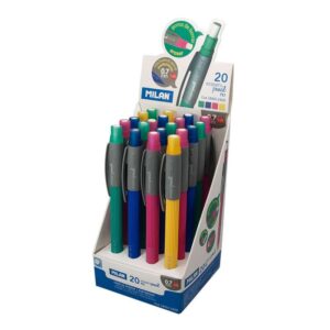 milan pl1 expositor de 20 portaminas mina 0.7mm hb grafito goma milan extra larga colores surtidos