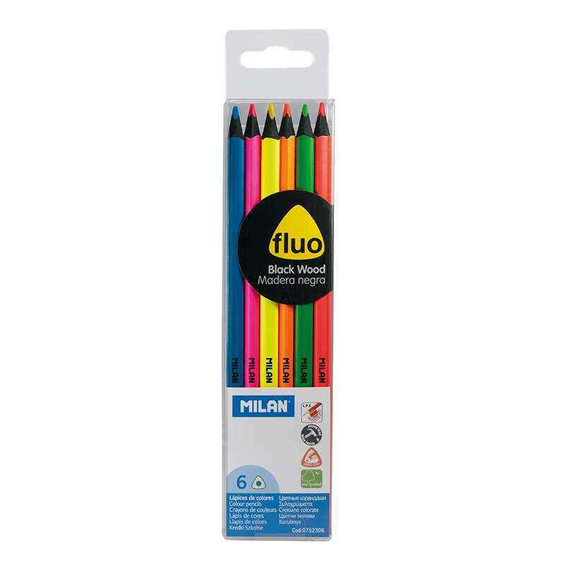 milan fluo pack de 6 lapices triangulares de colores mina 2.9mm ergonomicos resistente a la rotura madera de tilo colores surtidos