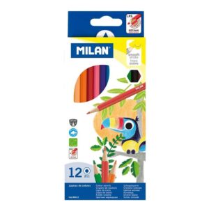 milan pack de 12 lapices hexagonales de colores mina 2.9mm trazo uniforme resistente a la rotura colores surtidos
