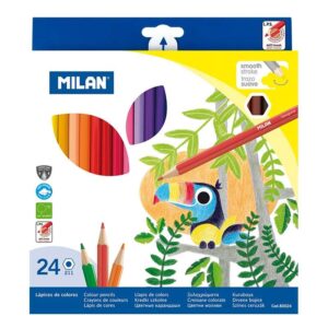 milan pack de 24 lapices hexagonales de colores mina 2.9mm trazo uniforme resistente a la rotura colores surtidos