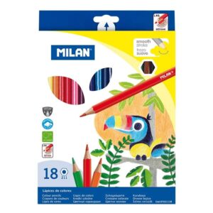 milan pack de 18 lapices hexagonales de colores mina 2.9mm trazo uniforme resistente a la rotura colores surtidos