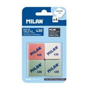 milan 430 pack de 4 gomas de borrar cuadradas miga de pan suave caucho sintetico colores surtidos