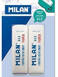 milan nata 612 pack de 2 gomas de borrar biseladas plastico suave no abrasiva color blanco