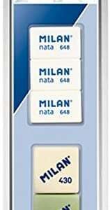 milan pack de 5 gomas de borrar + 3x gomas 648 nata rectangulares + 2x gomas 430 cuadradas colores surtidos