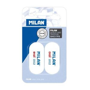 milan 1012 pack de 2 gomas de borrar ovaladas miga de pan suave caucho sintetico color blanco
