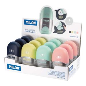 milan capsule silver expositor de 12 afilaborras cuchilla de acero goma de borrar cuchilla de seguridad colores surtidos