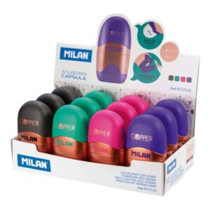 milan capsule copper expositor de 12 afilaborras cuchilla de acero goma de borrar cuchilla de seguridad colores surtidos
