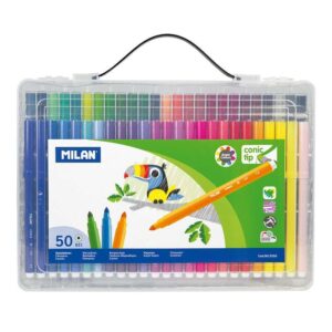 milan maletin de 50 rotuladores de punta conica punta 5 mm tinta a base de agua mezclable entre si colores surtidos