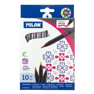 milan pack de 10 rotuladores con punta de pincel trazo de 0.5 a 4mm tinta a base de agua mezclable entre si colores surtidos