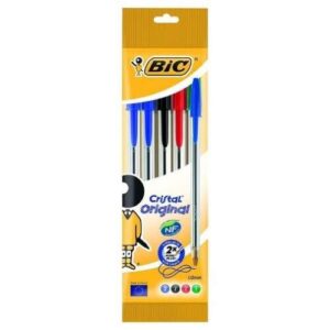 bic cristal original pack de 5 boligrafos de bola punta redonda de 1.0mm trazo 0.4mm tinta con base de aceite colores surtidos