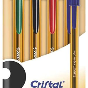 bic cristal original fine pack de 4 boligrafos de bola punta redonda de 0.8mm trazo de 0.30mm tinta con base de aceite translucido colores surtidos