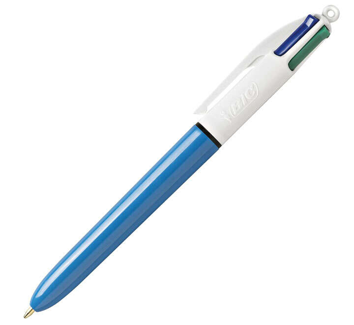 bic 4 colours original boligrafo de bola retractil punta media de 1.0 mm tinta con base de aceite cuerpo azul/blanco 4 colores