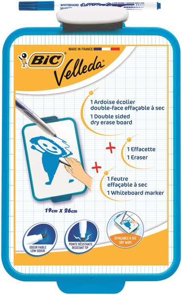 bic velleda pizarra escolar dos superficies blanca y milimetrada + 1 marcador velleda azul + 1 borrador dimensiones: 26x19 cm