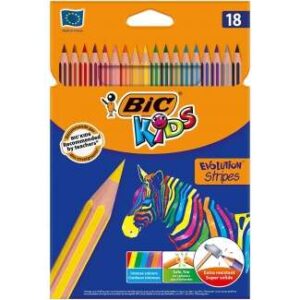 bic kids evolution stripes caja de 18 lapices de colores surtidos fabricados en resina punta ultraresistente mina pigmentada de 3.20 mm