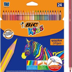 bic kids evolution stripes caja de 24 lapices de colores surtidos fabricados en resina punta ultraresistente mina pigmentada de 3.20 mm
