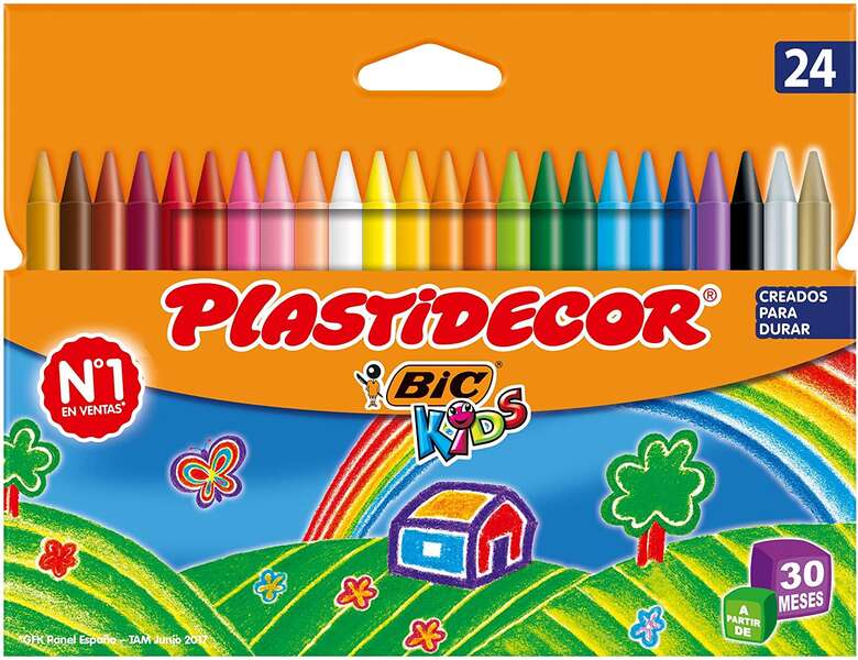 bic kids plastidecor caja de 24 lapices de cera extraresistentes facil de sacar punta no mancha