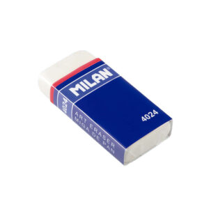 milan 4024 goma de borrar rectangular miga de pan flexible caucho sintetico faja de carton azul envuelta individualmente color blanco