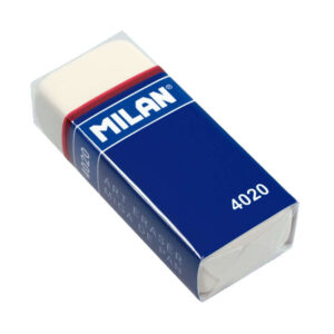 milan 4020 goma de borrar rectangular miga de pan suave caucho sintetico faja de carton azul envuelta individualmente color blanco