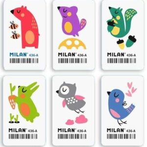 milan 436a goma de borrar rectangular flexible miga de pan caucho sintetico dibujos infantiles dibujos surtidos