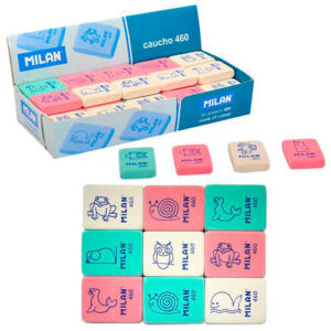 milan 460 goma de borrar rectangular flexible miga de pan caucho sintetico dibujos infantiles colores surtidos