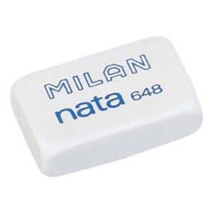 milan nata 648 goma de borrar rectangular pequeña plastico no daña el papel color blanco