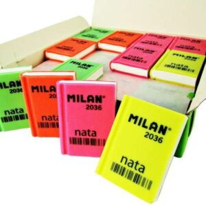 milan nata 2036 goma de borrar rectangular plastico suave diseño libro colores fluorescentes surtidos