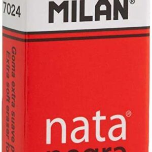 milan nata 7024 goma de borrar rectangular plastico faja de carton roja envuelta individualmente extra suave color negro