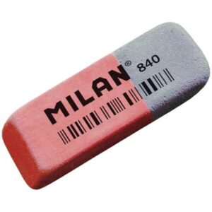 milan 840 goma de borrar biselada doble uso flexible miga de pan caucho color rosa/azul