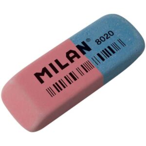 milan 8020 goma de borrar biselada doble uso flexible miga de pan caucho color rosa/azul