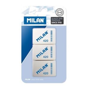 milan 420 pack de 3 gomas de borrar rectangulares miga de pan caucho suave sintetico colores surtidos