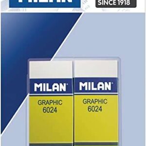 milan nata 6024 graphic pack de 2 gomas de borrar rectangulares plastico faja de carton amarilla no daña el papel color blanco