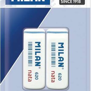milan nata 620 pack de 2 gomas de borrar biseladas plastico suave no abrasiva color blanco