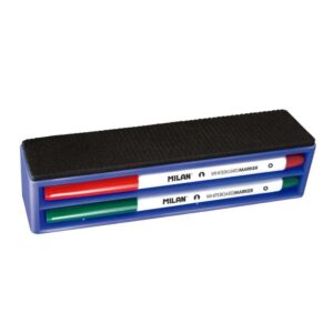 milan pack de borrador magnetico + 4 rotuladores para pizarra blanca punta redonda 3.7 mm borrables en seco tinta a base de alcohol