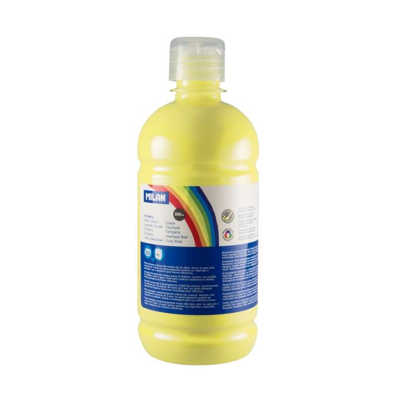 milan botella de tempera 500ml tapon dosificador secado rapido mezclable color amarillo limon