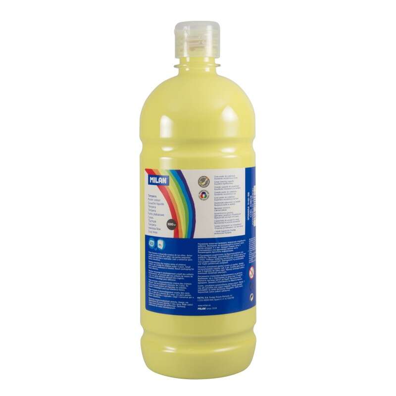 milan botella de tempera 1000ml tapon dosificador secado rapido mezclable color amarillo limon