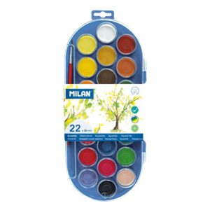milan 80022 estuche de 22 acuarelas Ø30 mm + pincel serie 101 mezclable colores surtidos