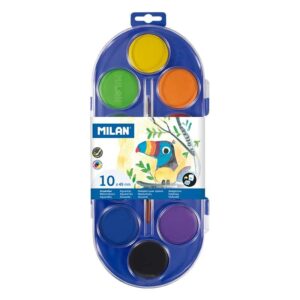 milan 80009 estuche de 10 acuarelas Ø45 mm + pincel serie 101 mezclable colores surtidos
