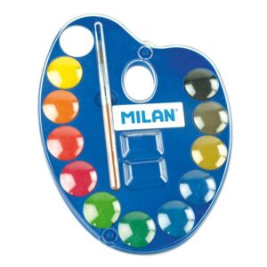 milan 053412 paleta de 12 acuarelas Ø25 mm + pincel serie 101 mezclable colores surtidos