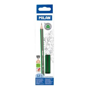milan pack de 12 lapices de grafito triangulares mina b de 2.4mm resistente a la rotura para escritura y dibujo