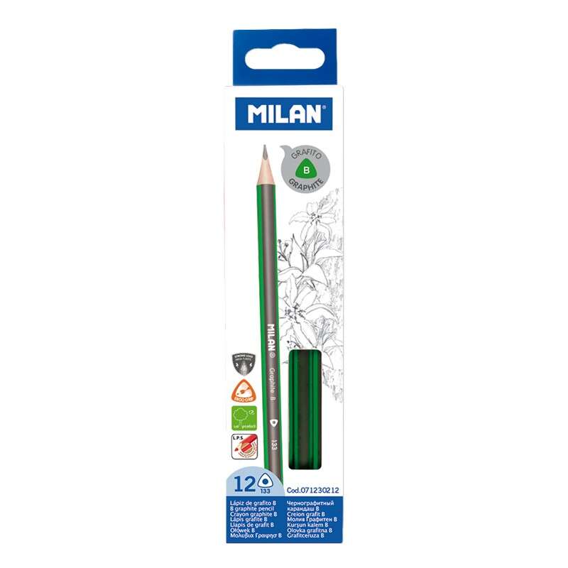 milan pack de 12 lapices de grafito triangulares mina b de 2.4mm resistente a la rotura para escritura y dibujo