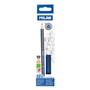 milan pack de 12 lapices de grafito triangulares mina 2b de 2.4mm resistente a la rotura recomendado para dibujo artistico